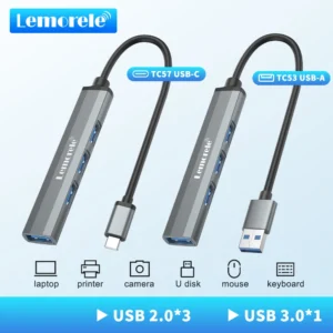Lemorele USB Hub Type C Hub USB3.0 OTG 4 Port USB C/A HUB Multi Splitter Adapter Laptop Accessories For Lenovo Macbook Pro