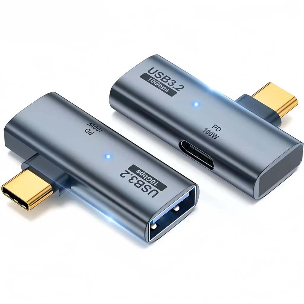 2-in-1 USB-C OTG Adapter Type-C Male to USB-C Female + USB 3.2 Splitter, 100W PD Fast Charging for Laptop/Tablet