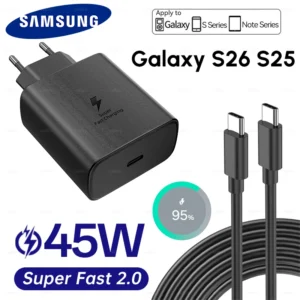 SAMSUNG Charger PD 45W Super Fast Charging Original EU Wall Charger 5A Type C Cable Galaxy S26 S25 S24 S23 Ultra A54 A53 Note20